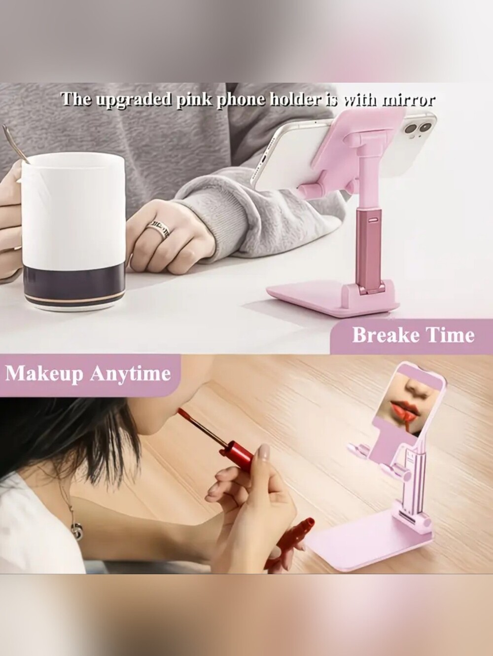 Adjustable Pink Tablet & Phone Stand - Portable Desktop Holder W/Makeup Mirror!! - Picture 6 of 8